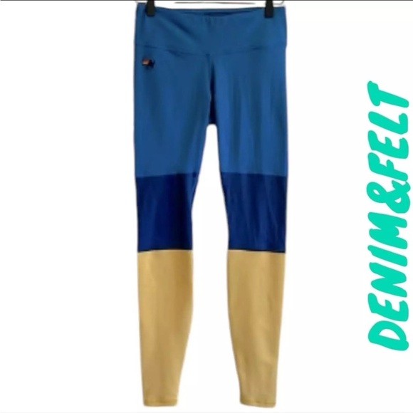 Aviator Nation Women's Sprinter Leggings Caribbean Poseidon Gold Colorblock 💛💙 - Picture 8 of 9